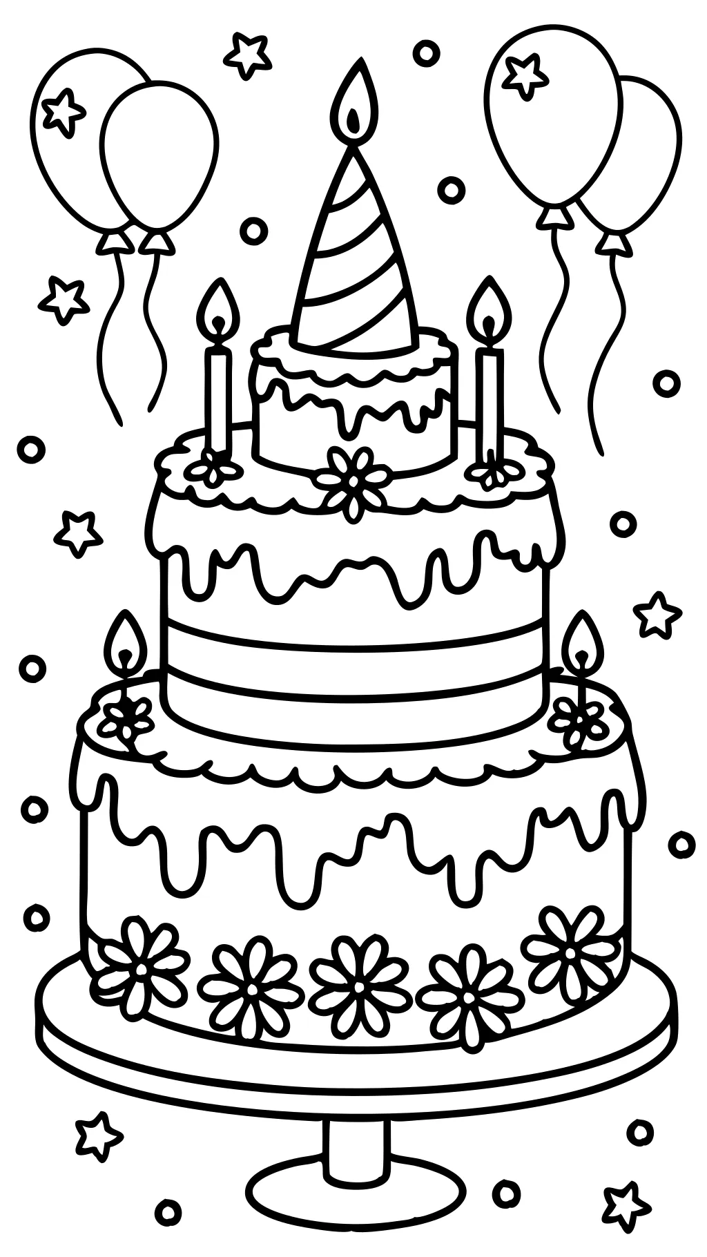 coloring page of a birthday cake